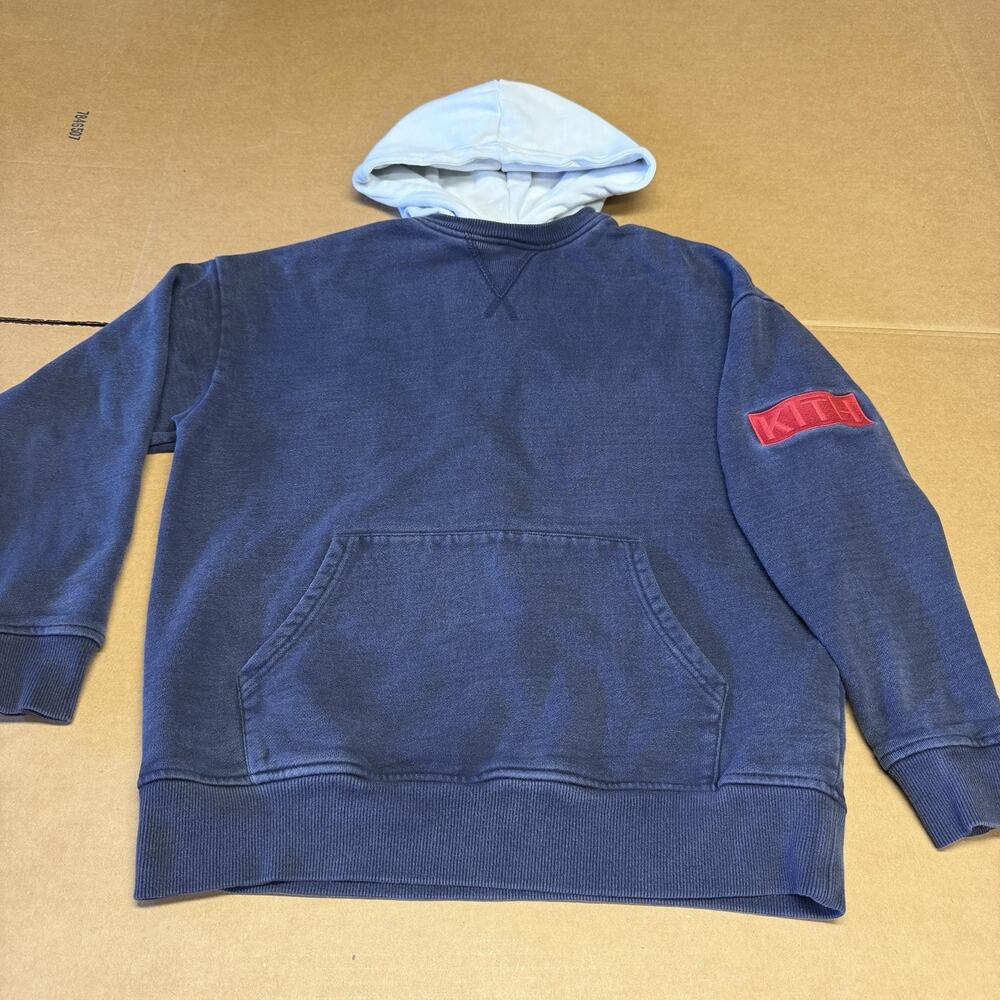 KITH Hoodie Mens XS Blue Pullover Fleece Kangaroo Pocket Sleeve Logo Patch